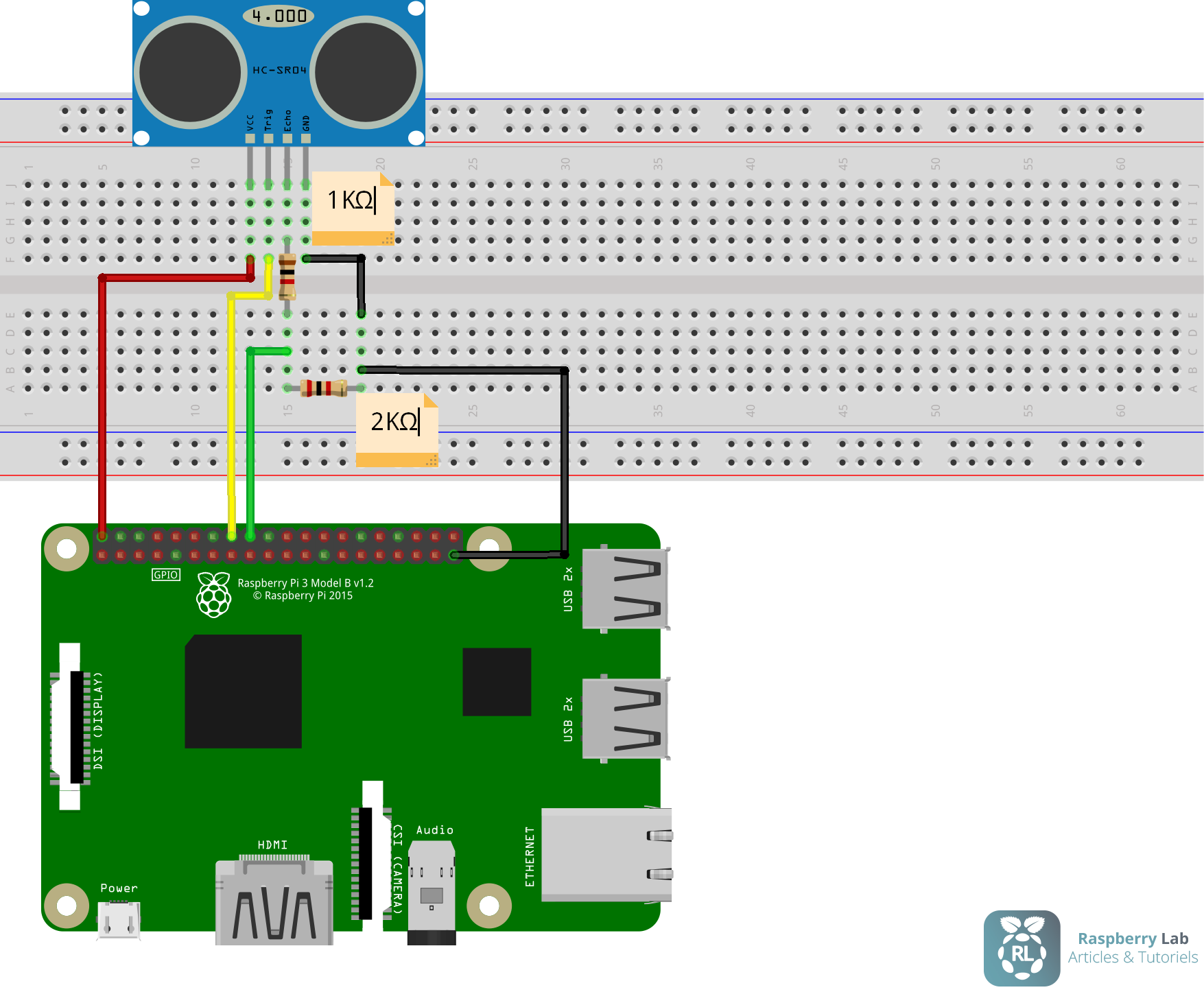 Schéma de branchement d'un HC-SR04 sur Raspberry Pi 3