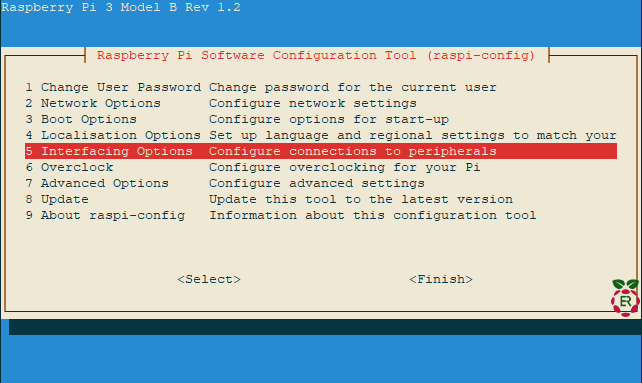 Captures d'écrans raspi-config de la procédure d'activation du SSH sur Raspberry