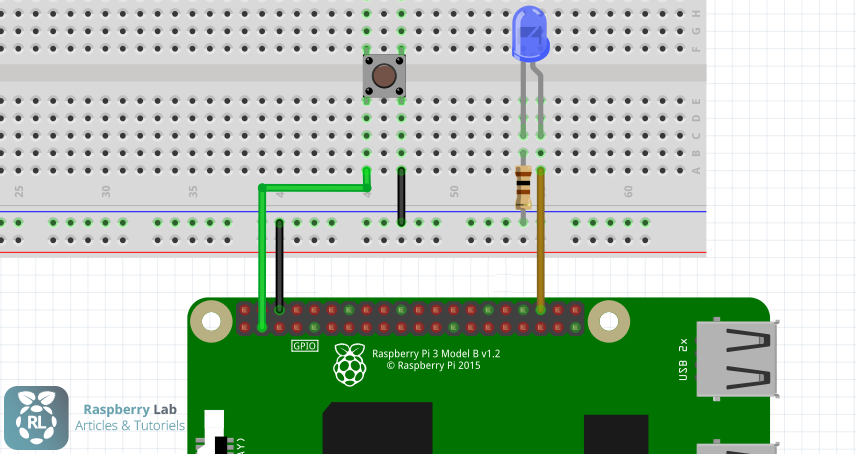 Shéma de branchement d'un bouton poussoir sur Raspberry Pi 3